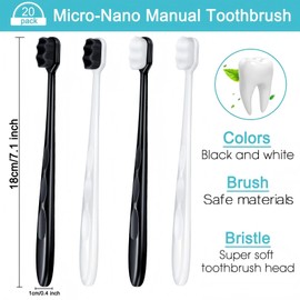 Patelai 20 Pieces Extra Soft Toothbrush Micro Nano 20,000 Bamboo Charcoal Bristles Toothbrush Soft Bristle for Fragile Teeth Oral Gum Recession, Black and White