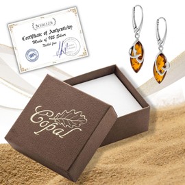 Copal Ladies Baltic Amber Earrings Silver 925 Nature Brown Drop Pendant Gift Wrapped Christmas for Mother