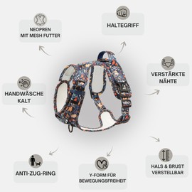 Dog Handle Harness Neoprene Arizona Hotdogs Handle Harness Fall in Love Colourful Leaf Pattern (L)