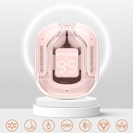 RIVERSONG AirFly M2 Bluetooth Headphones, Wireless 5.3 Bluetooth, In-Ear Headphones with TWS and ANC, Microphone, Touch Control, In-Ear Earphones, Gaming Headphones, Pink