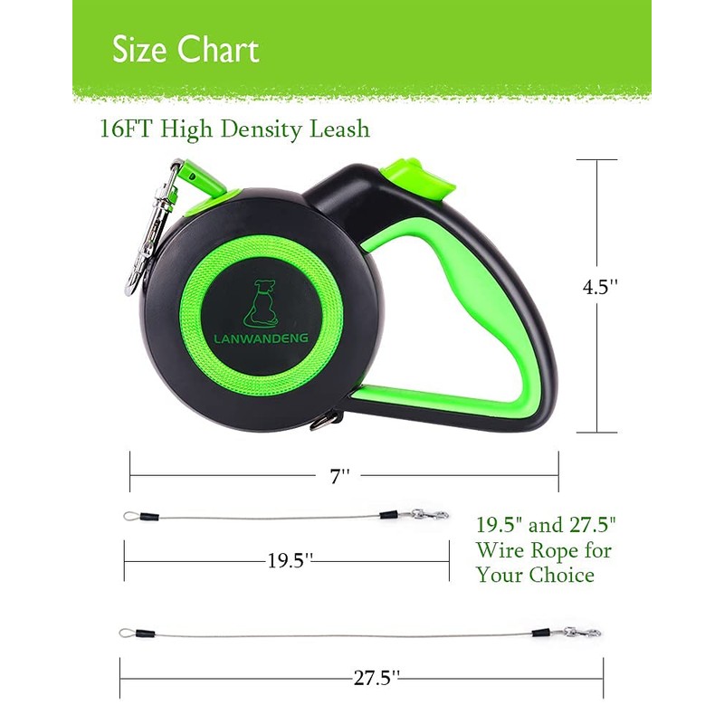 Chew Proof Retractable Dog Leash with 2 Heavy Duty Anti-Chewing