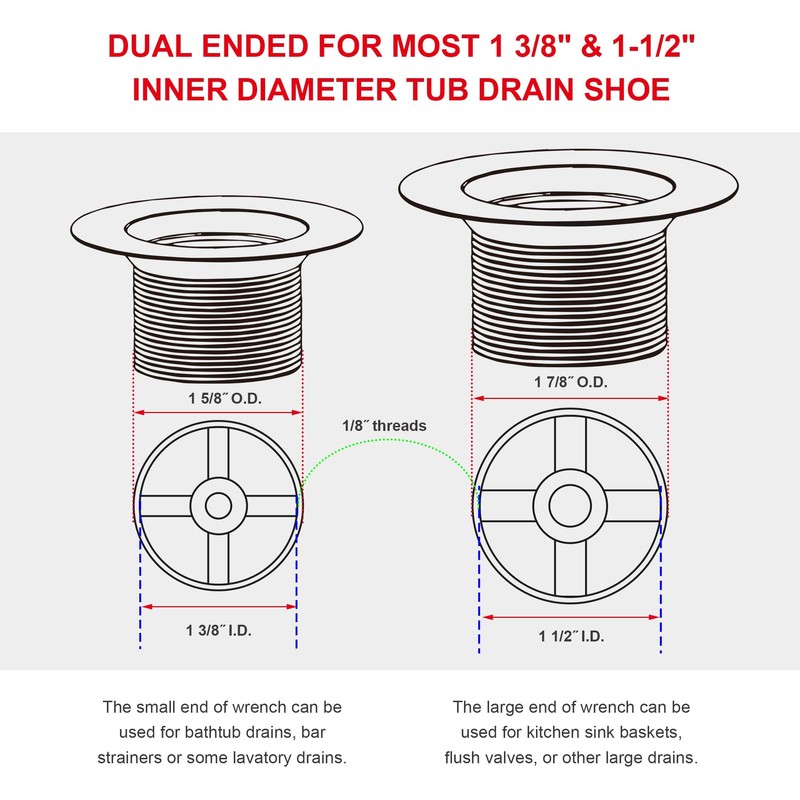 HAUTMEC Tub Drain Remover Wrench Tool Heavy Duty Aluminum Shower