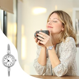 Wrist Watch for Women, Female Analogue Round Quartz Alloy Strap Open Wrist Watch Fashion Wrist Watch Waterproof Watch, Arabic numerals white dial, Elegant