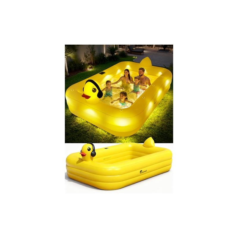 FizZeal Inflatable Pool with Lights,Solar Duck Inflatable Swimming Pool for