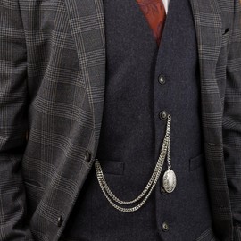 Handmade in the UK Silver Colour Albert Pocket Watch Chain With Oval Locket Pendant (8")