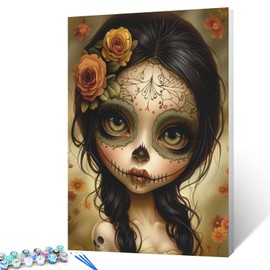 Day of the Dead Little Doll Girl Paint by Number Beautiful Girl Portrait DIY Painting on Canvas with Brushes Acrylic Paints Paint by Numbers for Adults and Kids Beginner 16x20 Inch（without Frame）