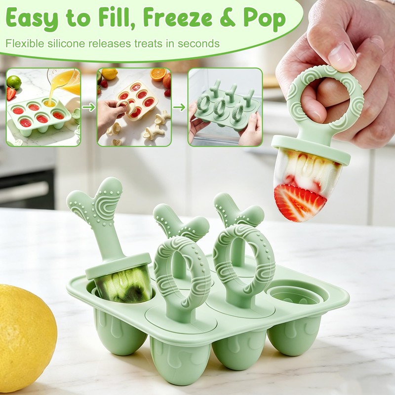 Baby Popsicle Molds Silicone 6-Cavity Ice Pop Mold for Toddlers