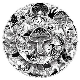 Black and White Stickers Pack of 50 Gothic Mushrooms Stickers Skateboard Graffiti Stickers Motorcycles Bicycle Snowboard Luggage Laptop Car Suitcase for Children and Teenagers Waterproof Vinyl