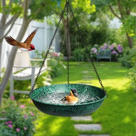 FKKsparkler Hanging Bird Baths for Outside, 11 inch Outdoor Metal Bird Feeder for Garden Yard Decor Green