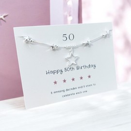 My Posh Shop 50th Birthday Solid Sterling Silver Five Star Bracelet
