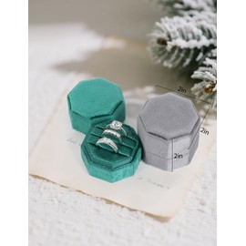 MFXIP Velvet Ring Box, 3 Slots Wedding Ring Box, Vintage Octagon Premium Jewelry Display Holder Gift Box with Detachable Lid for Engagement Wedding Box Keepsake Box Bridal Photo