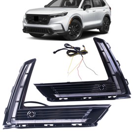 Prefer Warehouse Pair Dual-Color L-Shaped Flash Sequential LED Fog Light Cover W/Daytime Running Light Turn Signal Compatible With Honda CRV CR-V 2022-2025 Replacement HO1038173 HO1039173