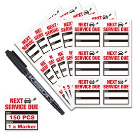 150 PCS Oil Change Stickers with Marker, HERDIN 2 Inch Next Service Due Reminder Stickers, Premium Quality Labels, Window Stickers, No Residue for Vehicle Window