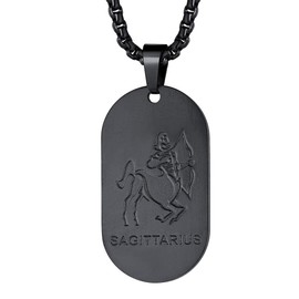 FaithHeart 12 Zodiac Sign Series Necklace Dog Tag / Coin Pendant Stainless Steel Dog Tag with Photo/Text Engraving Men Women Real Jewellery Necklace with Pendant Zodiac Sign Necklace