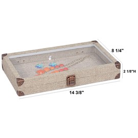 888 Display USA - Burlap Storage / Jewelry Case with Glass Top and Latch Lock Display Tray