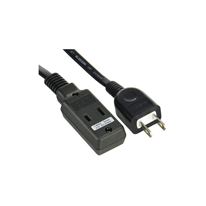 Elecom T-M303BK Power Strip Mobile Tap, 3 Openings, 11.8 inches