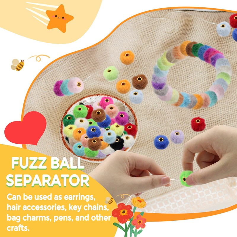 100 PCS Fuzzy Beads with Large Holes, Small Fluffy Beads