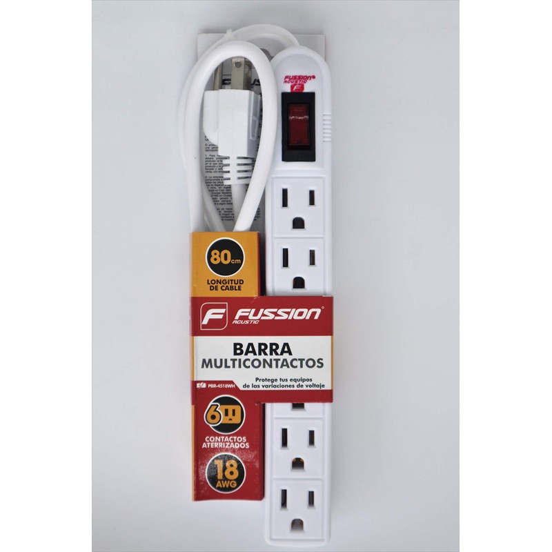 FUSSION ACUSTIC Barra Multicontacto 6 Entradas, con Switch y Cable