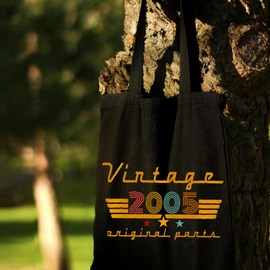 Rxzvdcicv Funny 20th Birthday Gifts for Women Shopping Travel, 20th Birthday Decorations Canvas Tote Bag with Pocket, 2005 Reusable Grocery Bags for Mom Wife Anniversary Christmas