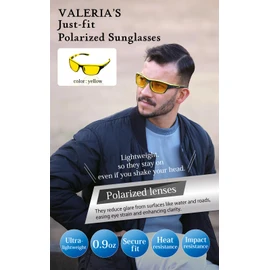 VALERIA Polarised Sports Sunglasses [Wind & Dust Protection] TAC Lenses Hard Case Included (Yellow)