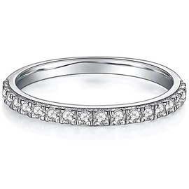 YODEWA Moissanite Wedding Band for Women Half Eternity 925 Sterling Silver 0.3ct DEF Color VVS Lab Created Moissanite Thin Real Moissanite Anniversary Engagement Bands Ring Size 10