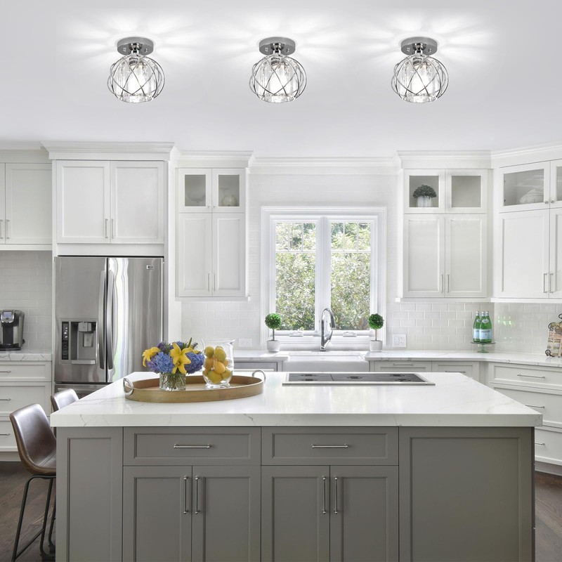 Loiogohot Hallway Light Fixtures Ceiling,Modern Chrome Crystal Ceiling Lights Fixture,
