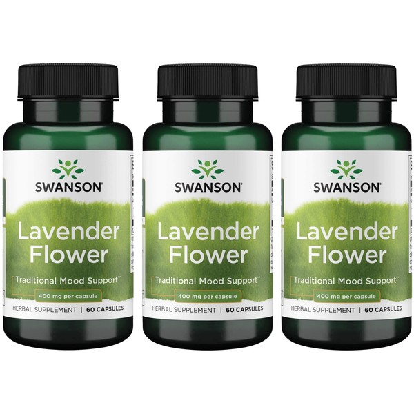 Swanson Lavender Flower - Herbal Supplement Promoting Traditional Mood Support - May Promote Relaxation & Steady Nerves - (60 Capsules, 400mg Each) 3 Pack