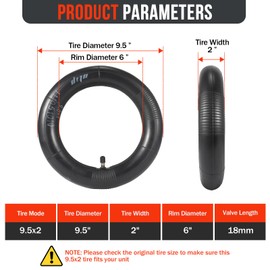 9.5x2 Scooter Inner Tube,9.5 inch Butyl Inner Tube with 18mm Straight Valve Compatible with Niu KQi3 Sport/Pro/Max Electric Scooter