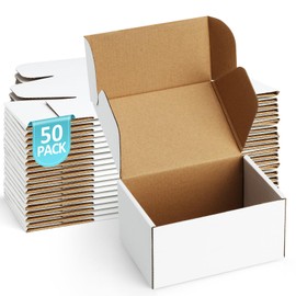 Poever Shipping Boxes 6x4x3 inches Small Mailing Boxes 50 Pack White Cardboard Corrugated Box Mailers