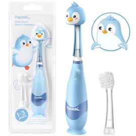 Papablic Toddler Sonic Electric Toothbrush for Ages 1-3 Years, Baby Electric Toothbrush with Cute Penguin Cover and Smart LED Timer, 2 Brush Heads (Pippin)