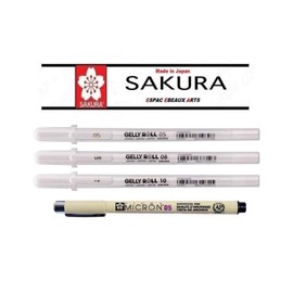 SAKURA Gelly Roll White, Bright White Pens in Case, Mix Size 05.08.10 Pigma Micron Black 05