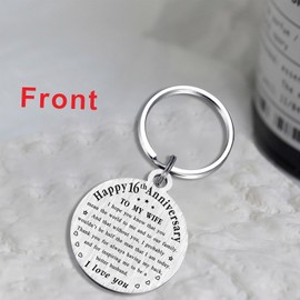 TANWIH 16th Wedding Anniversary Keychain Gifts for Wife, Best Wife Since 2008, 16 Year Anniversary Decoration for Her, 16 Yr Anniversary