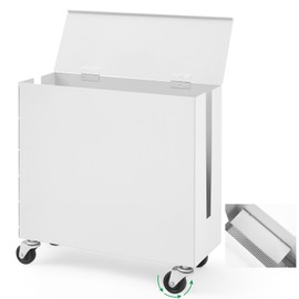 Briwooody Extra Large Cable Management Box with Caster Wheels Adjustable Cord Hider Box for Power Strip Metal Router Hider Organizer Surge Protector Storage Organizer for Office, Home(White)