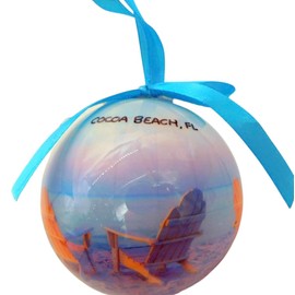 Cocoa Beach Ornament Florida Christmas Tree Ball Decoration with Ocean Scene Image Souvenir Holiday Décor