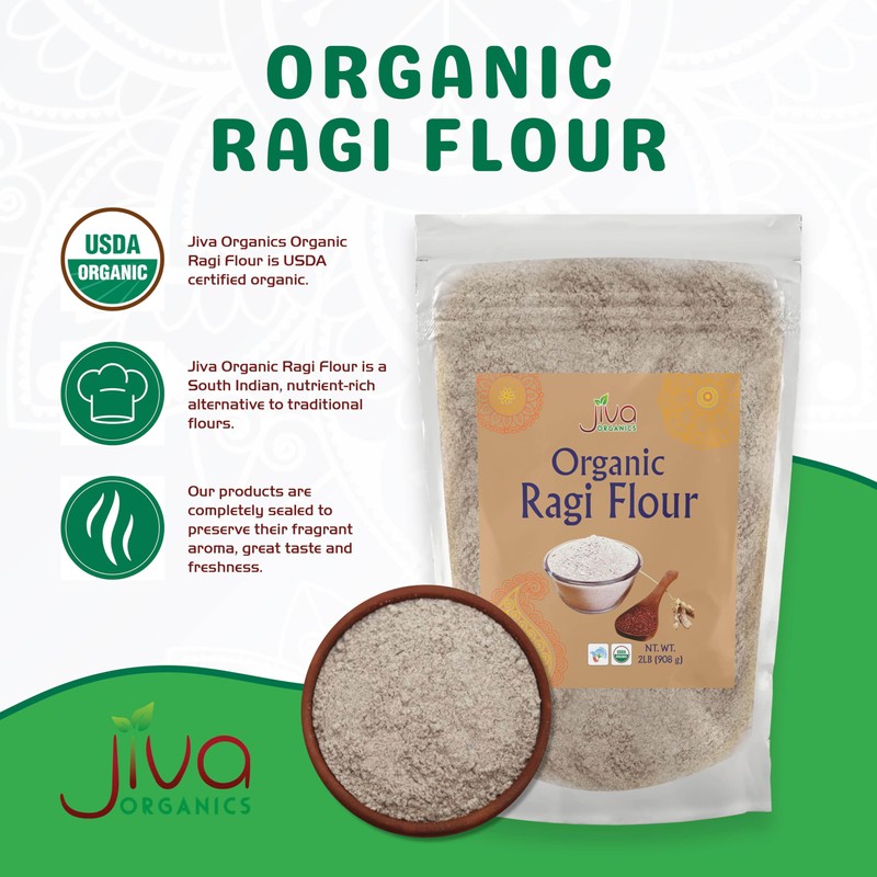 Jiva Organic Ragi Flour 2 Pound Bag (32 ounce) -