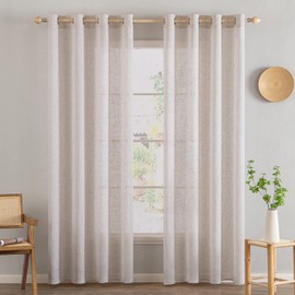 MIULEE Natural White Linen Curtains 84 Inch Length 2 Panels for Bedroom Living Room, Soft Thick Linen Textured Window Drapes Semi Sheer Light Filtering Grommet Burlap Look Cream Ivory Farmhouse Decor