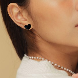 Assorted Mini Stud Earrings Tiny Small Stud Earrings for Women Cute Ear Studs Cherry Love Black Heart Earring (Heart)