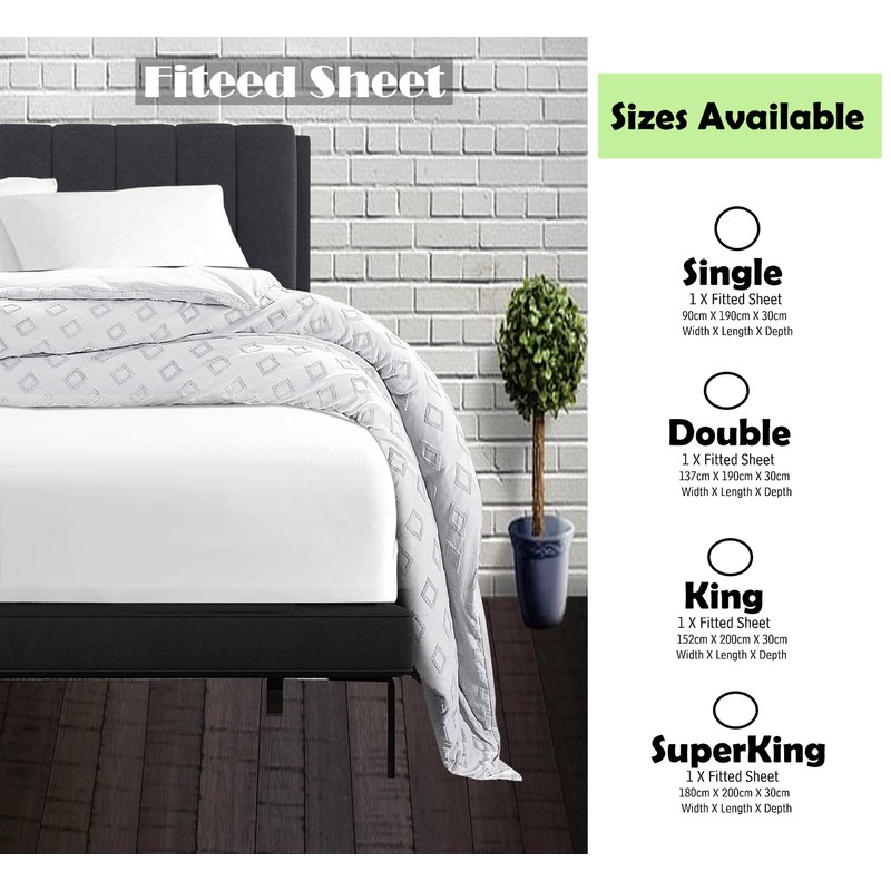 Double fitted sheet,White Microfibre bed sheets Deep Pocket 12 inch