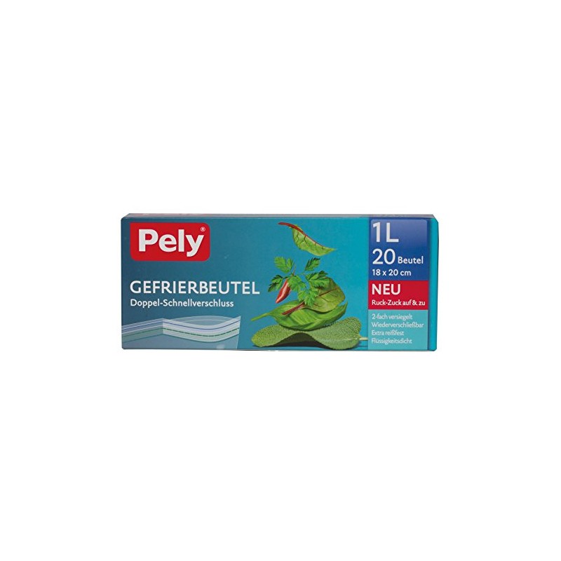 pely 5131 Gefrierbeutel mit Doppel-Schnellverschluss, 1 Liter, 20 Beutel