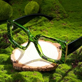 VOOGLAM Green Stripe Square Frame Blue Light Blocking Glasses Fashion Fake Glasses for Women Anti Eyestrain & UV Borislav