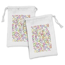 Ambesonne Rainbow Fabric Pouch Set of 2, Circles Rainbow Party Gatherings Summertime Joy Spectrum Round, Small Drawstring Bag for Toiletries Masks and Favors, 9" x 6", Lavender Salmon