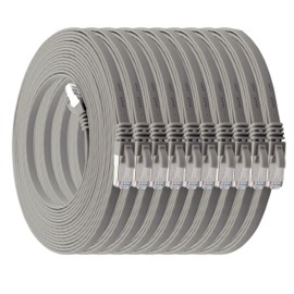 1m - grau - 10 Stück Cat7 Flachkabel Netzwerkkabel Cat 7 Rohkabel Gigabit Lan (10Gbit/s) Flachbandkabel Verlegekabel Patchkabel Flach Slim Rj 45 Stecker Cat6a