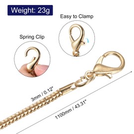 sourcing map Purse Chain Strap, 43 Inch Flat Chain Strap Handbag Chains Accessories Purse Straps Shoulder Cross Body Replacement Strap, Gold Tone