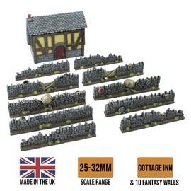 War World Gaming Detailed Fantasy Walls with Cottage Inn - 25 mm - 32 mm Tabletop Games Terrain Model Building Terrain Terrain Terrain Landscape Construction Wall Landscaping Model Diorama Miniature
