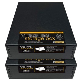 Lineco Museum Archival Storage Box, 9.75x12.75x3 in. Drop Front Design. Acid-Free with Metal Edge. Organize Photos, Pictures, Prints, Documents, Crafts, DIY. Black, 2 Pack