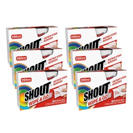Shout Wipe & Go Instant Stain Remover Wipes, No Wash Required, Safe on Colorfast Washables, Travel & Baby Diaper Bag Essentials, Removes Grass, Coffee, Makeup & More, 12 Wipes (Pack of 6)