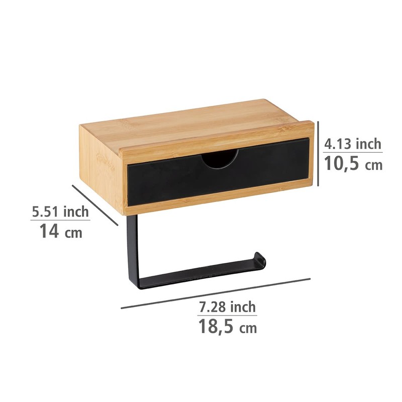 WENKO Bambusa Toilet Roll Holder with Practical Shelf Made of