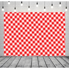 Loccor Fabric 8x6ft Red and White Checkered Backdrop Classic Picnic Tablecloth Photography Background BBQ Theme Party Supplies Birthday Party Wedding Baby Shower Decoration Portrait Photo Studio Props