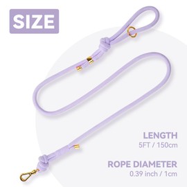Sunraymascota 5FT No Pull Dog Leash for Small Medium Large Dogs - Rope Leash with Non Slip Handle & Metallic Golden-Toned Carabiner Clip (Light Purple)