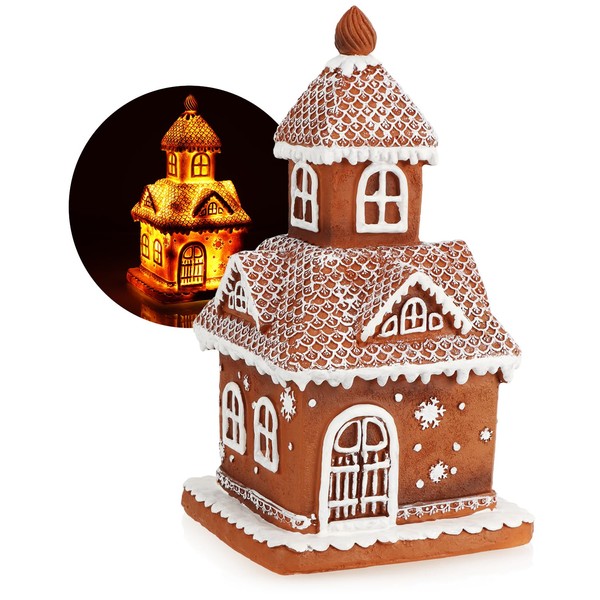 com-four® Plastic Light House - Gingerbread House with Lighting -